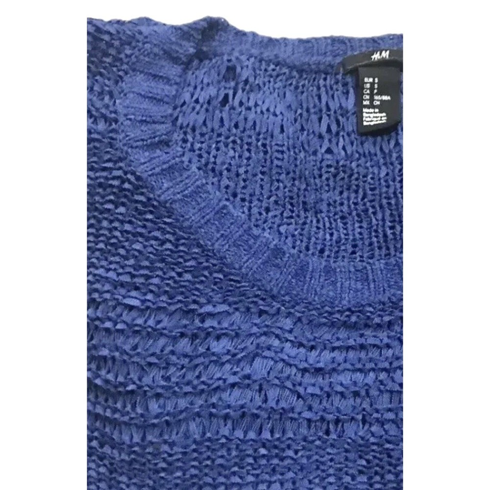 H&M Womens Open Knit Pullover Top Lightweight Sweater 3/4 Sleeve Blue Small S